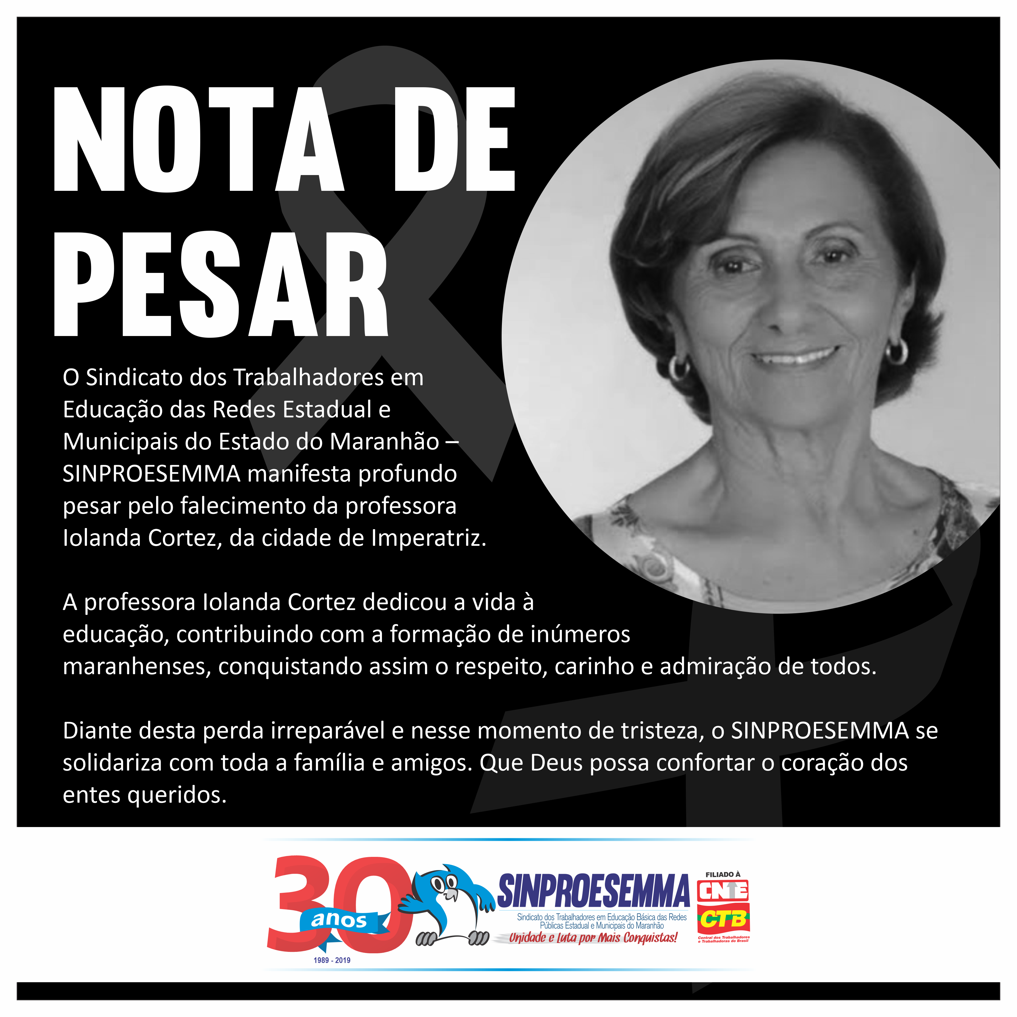 Nota de Pesar, Professora Iolanda Cortez