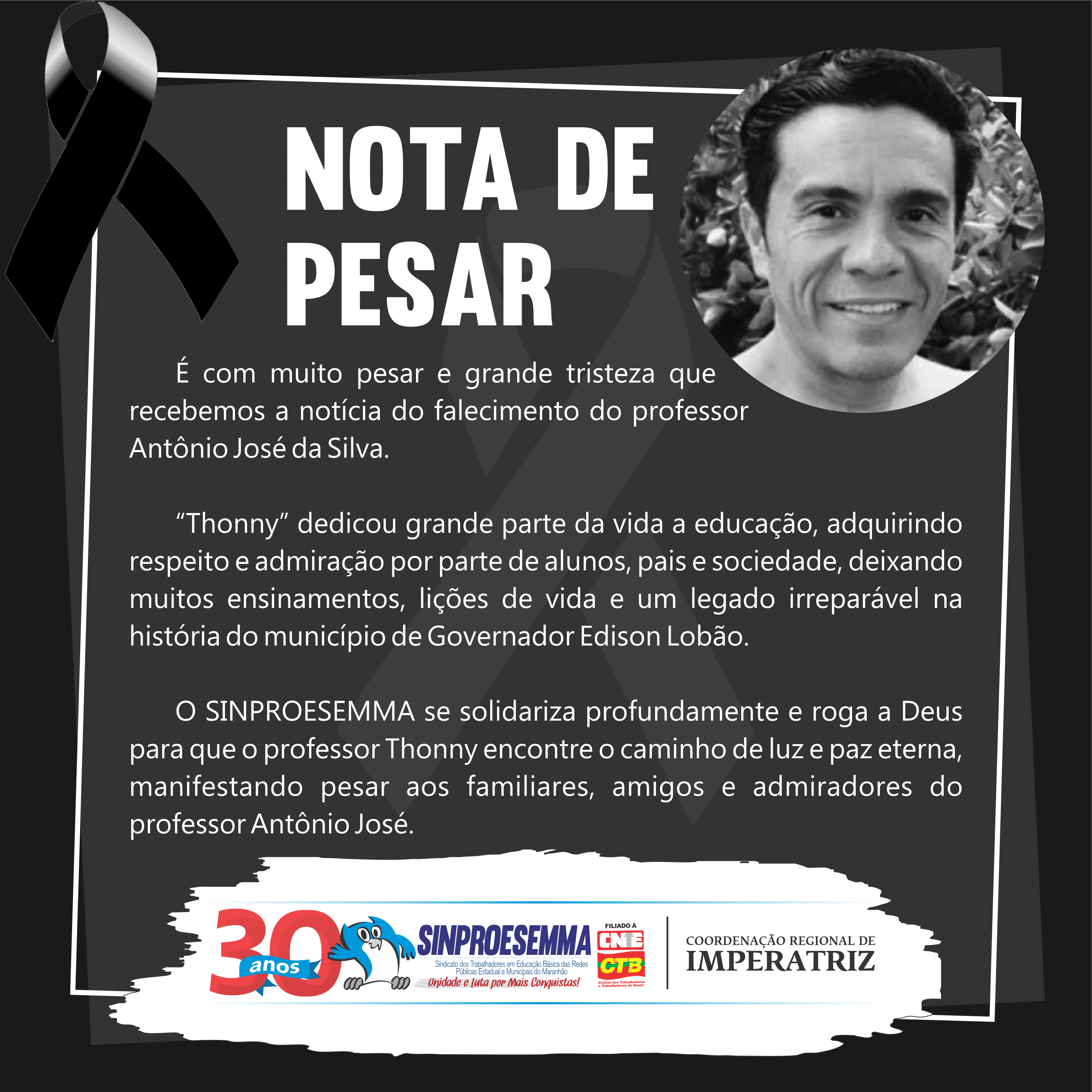 Nota de Pesar – Professoro Antônio José da Silva