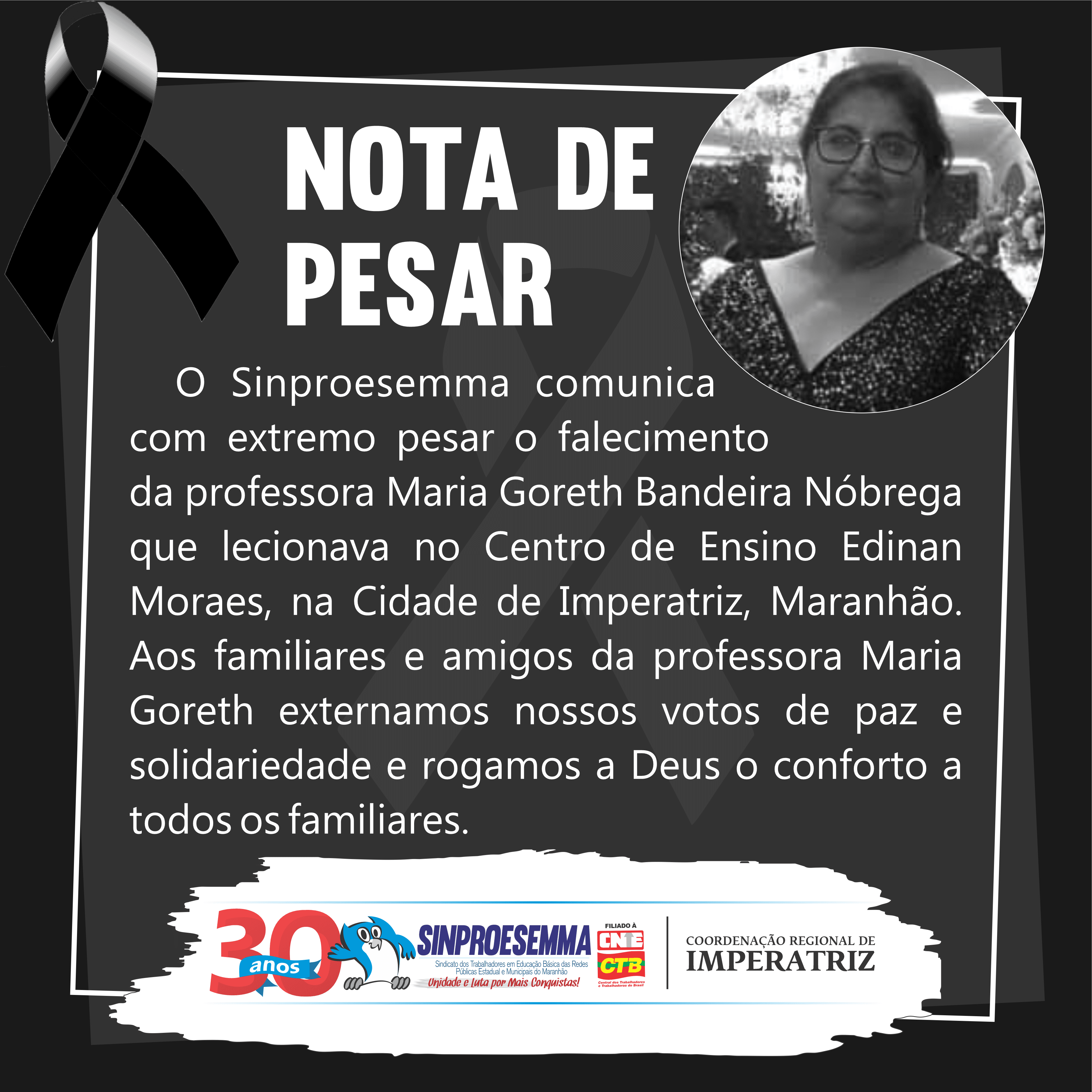 Nota de Pesar – Professora Maria Goreth Bandeira Nóbrega