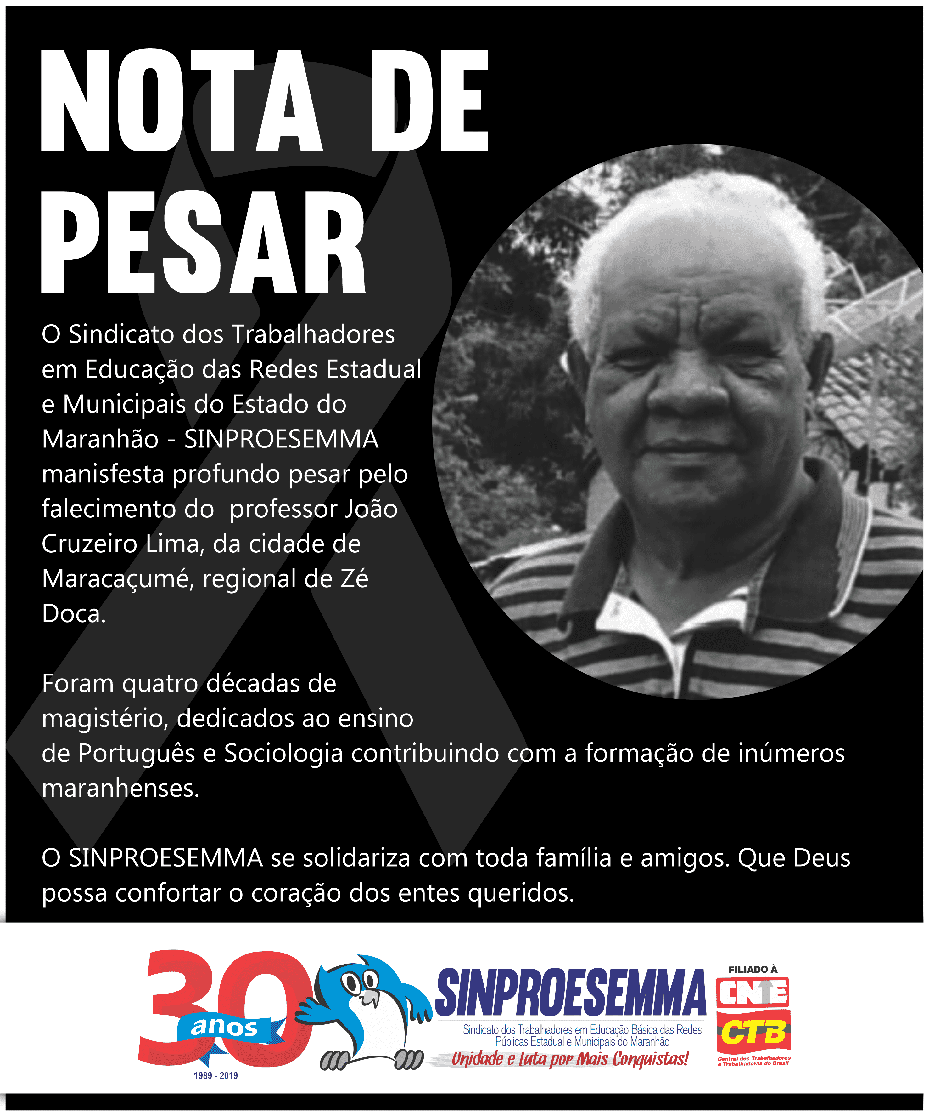 Nota de Pesar – Professor João Cruzeiro Lima