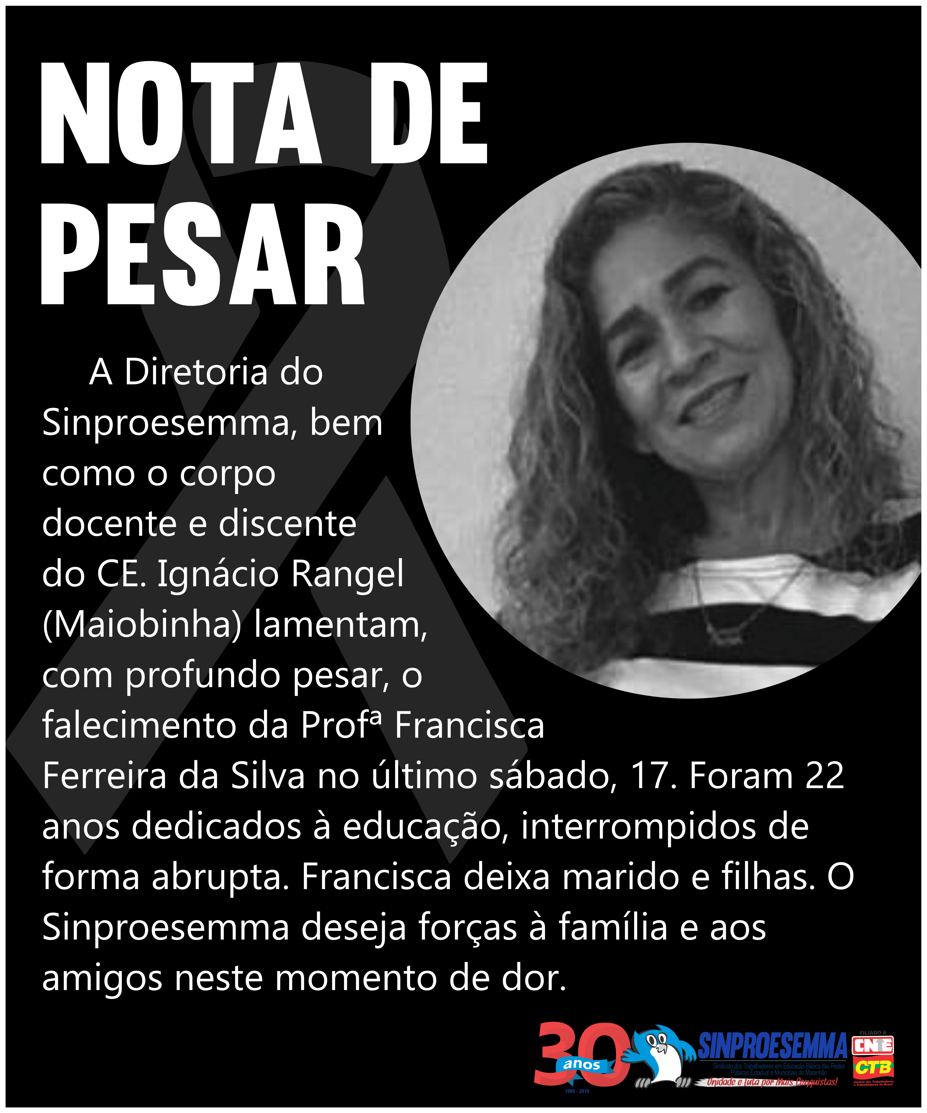 Nota de Pesar Profª Francisca Ferreira da Silva