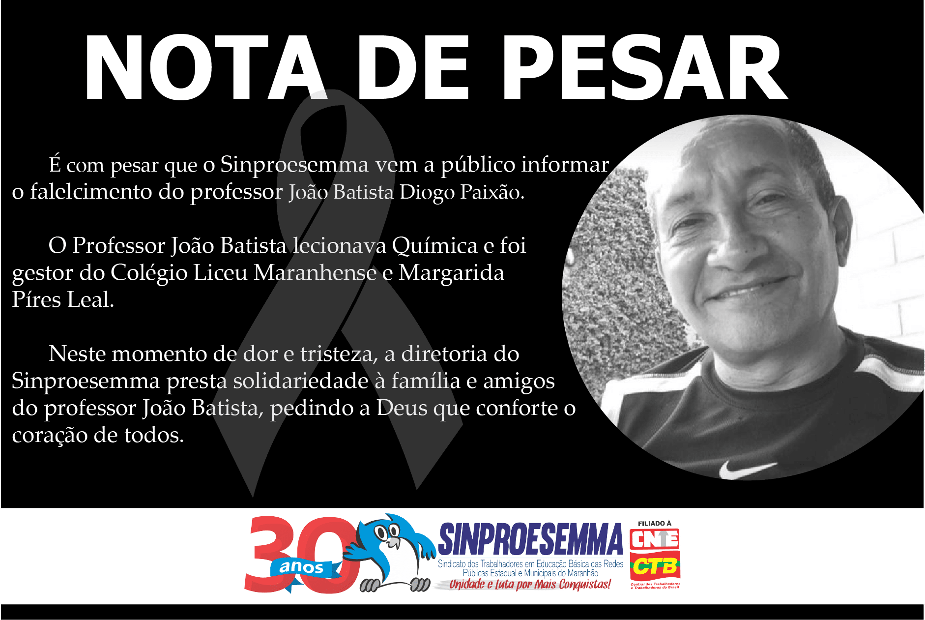 Nota de Pesar – Professor João Batista Diogo Paixão
