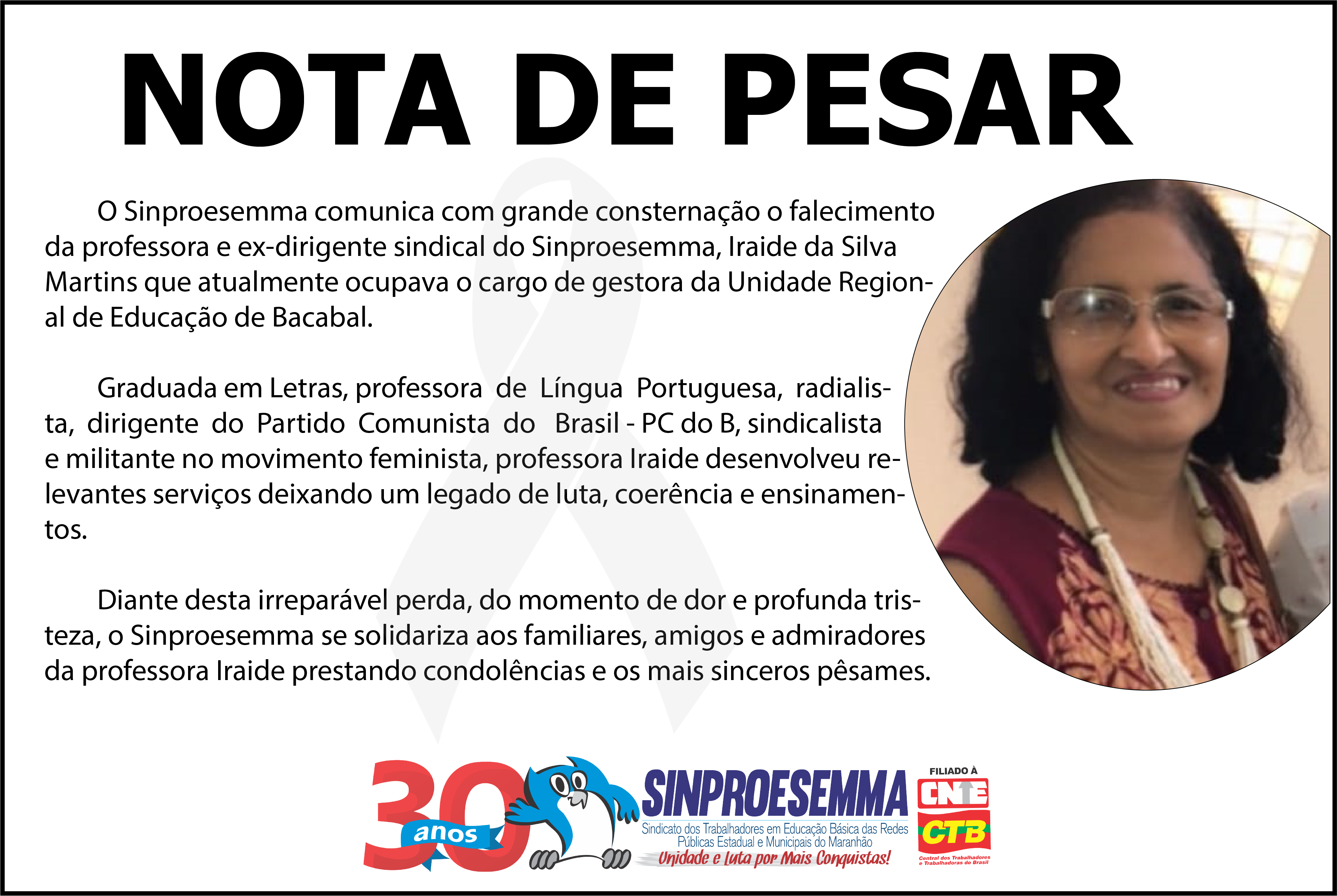 Nota de pesar – Iraide da Silva Martins