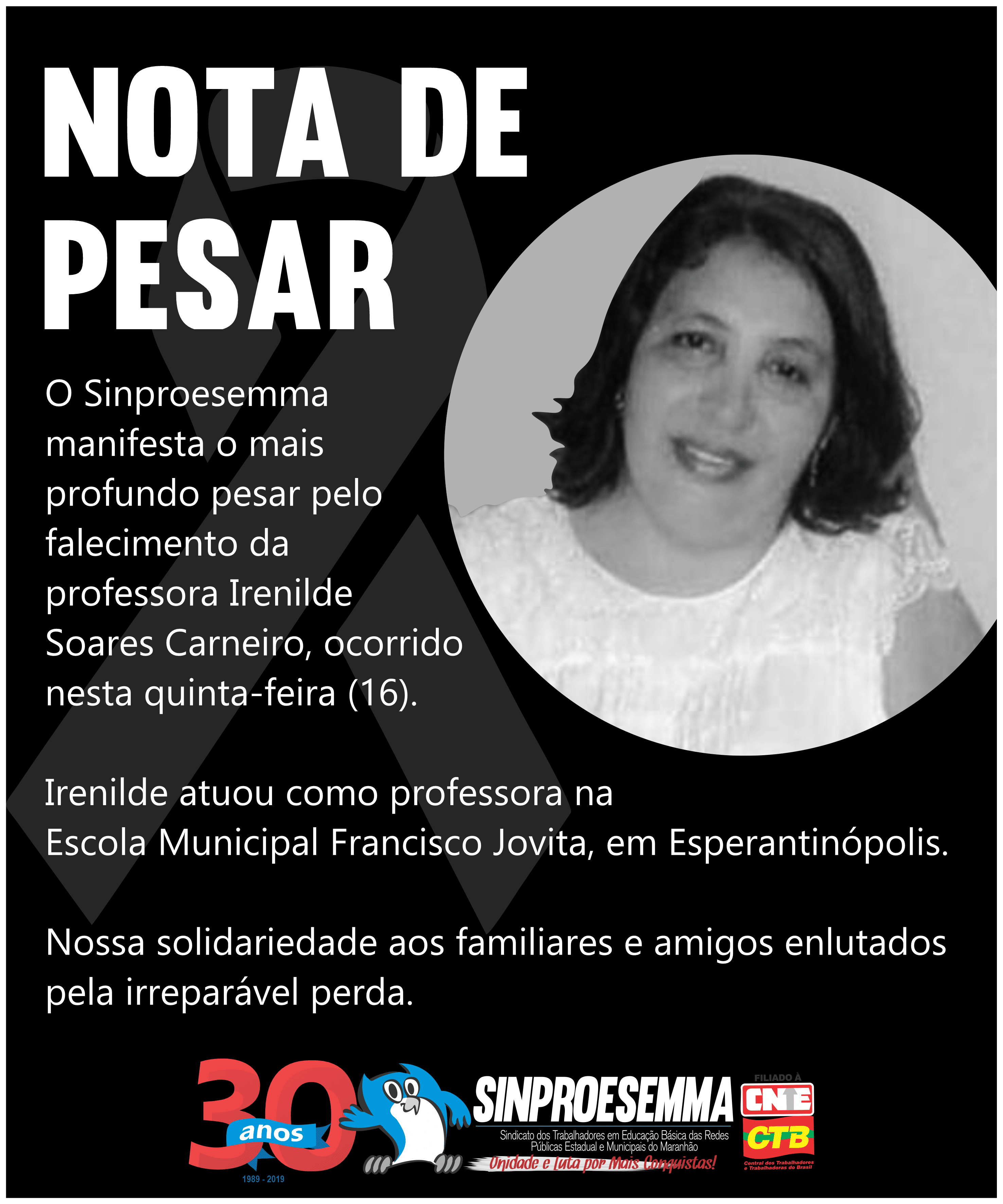 Nota de pesar – Irenilde Soares Carneiro