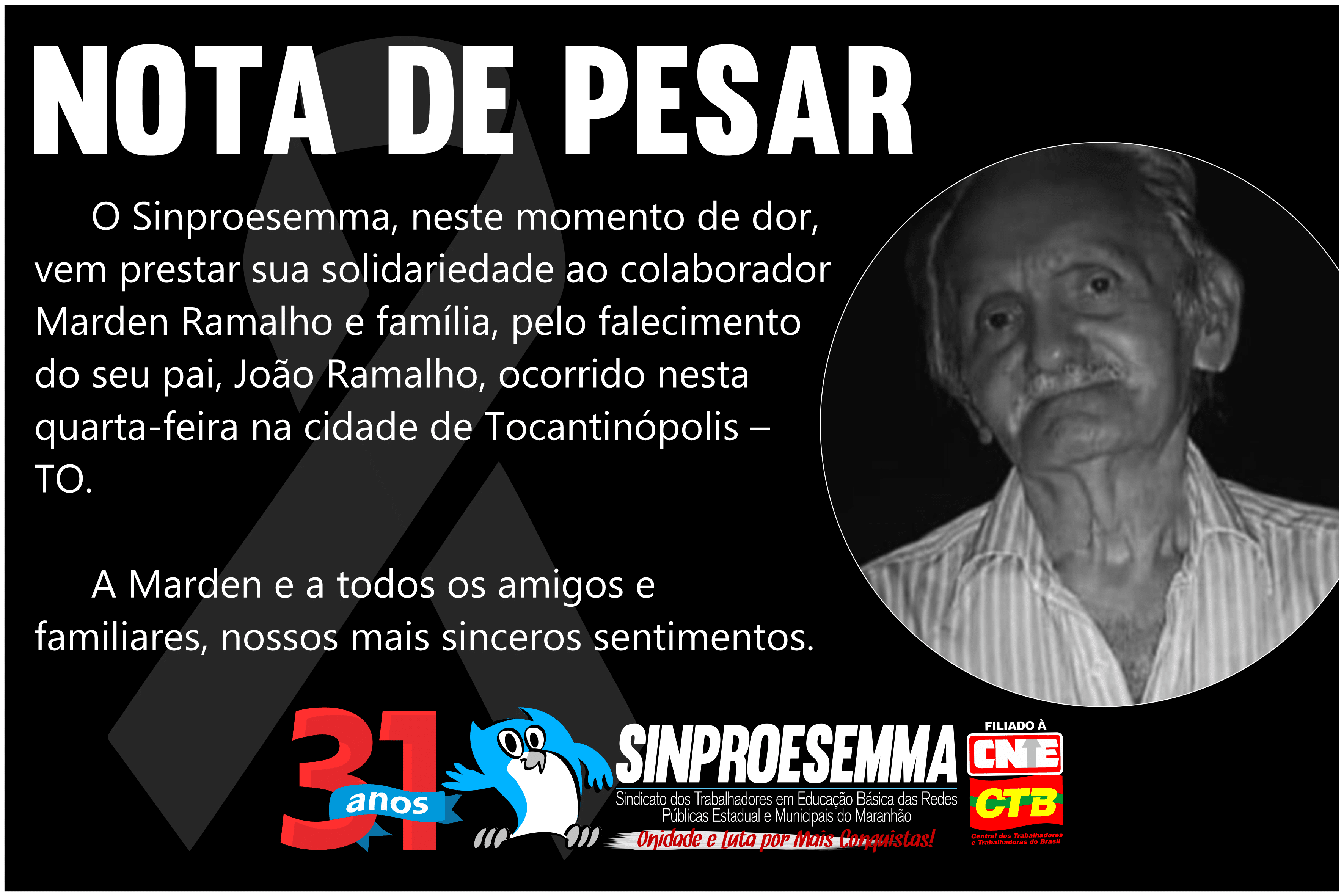 NOTA DE PESAR – JOÃO RAMALHO