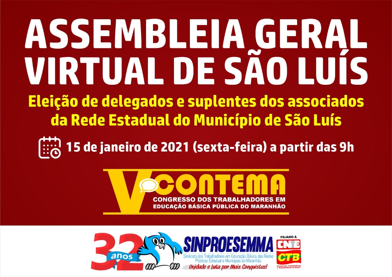 Sinproesemma realiza assembleia geral virtual de São Luís para eleição de delegados e suplentes do V CONTEMA