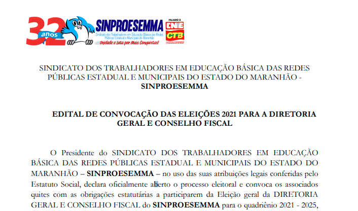 Sinproesemma convoca eleições para a Diretoria Geral e Conselho Fiscal