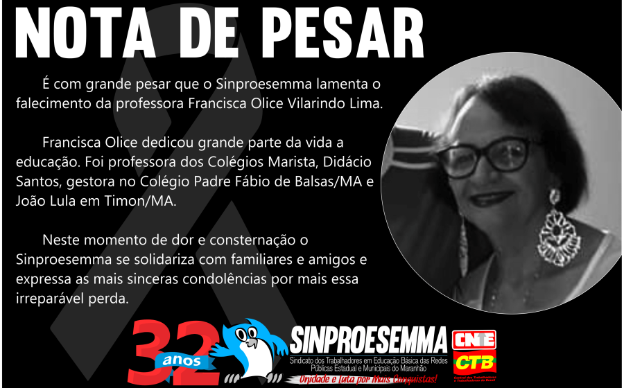 NOTA DE PESAR – PROFESSORA FRANCISCA OLICE VILARINDO LIMA