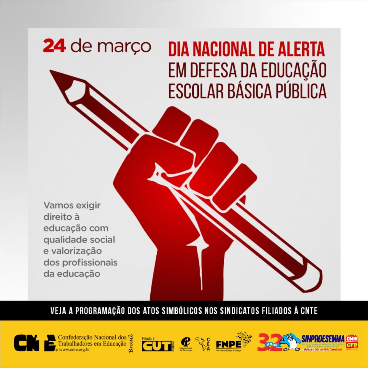 Sinproesemma mobiliza categoria para o Dia Nacional de Alerta em Defesa da Educação Escolar Básica Pública e Lockdown pela Vida