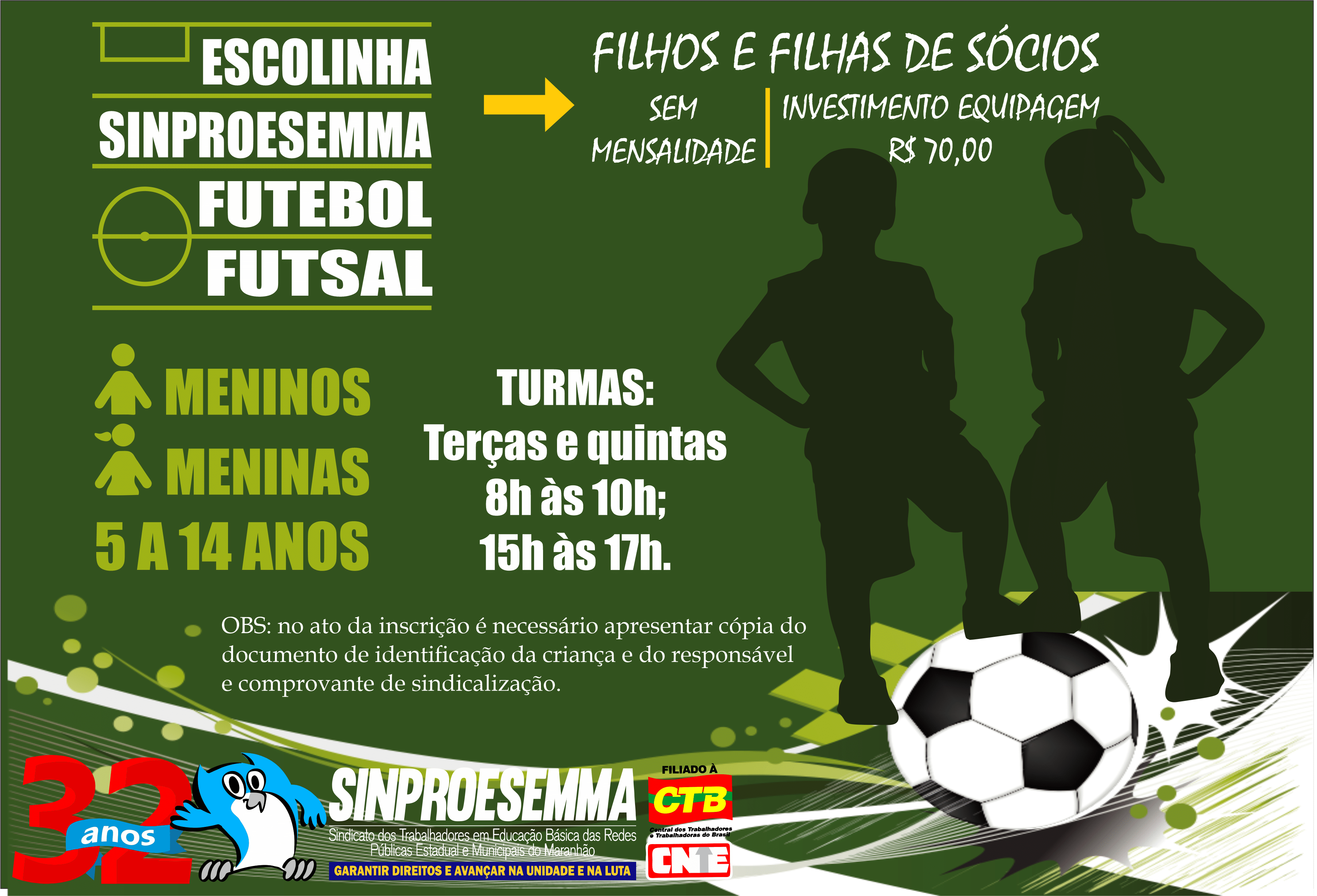 Sinproesemma lança Escolinha de Futebol e Futsal em parceria com o Grupama