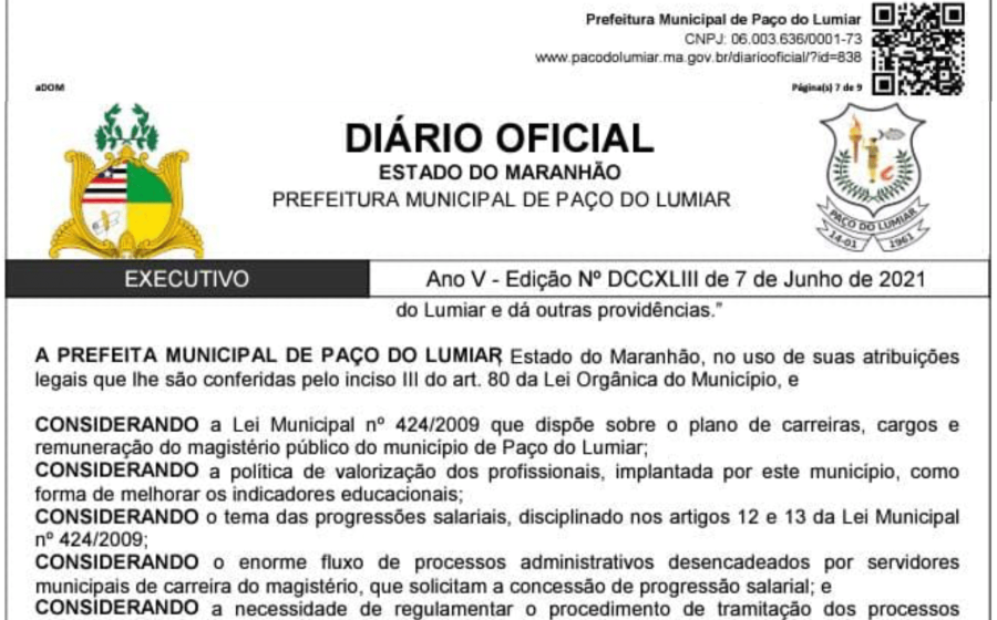 Vitória do núcleo do Sinproesemma em Paço do Lumiar: Prefeitura edita decreto que regulamenta progressões