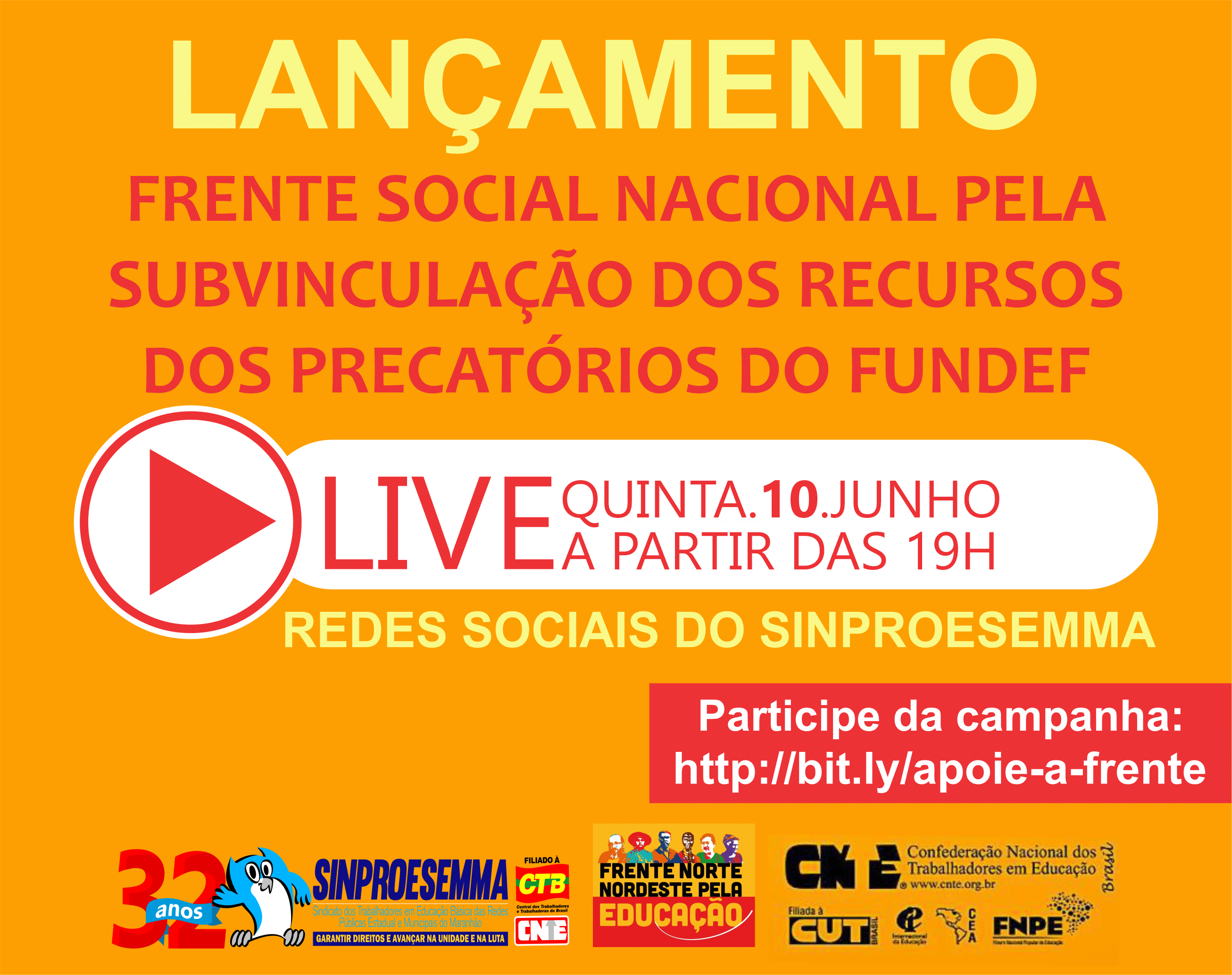 Sinproesemma participa de live de lançamento da Frente Social Nacional em defesa da subvinculação dos precatórios do FUNDEF