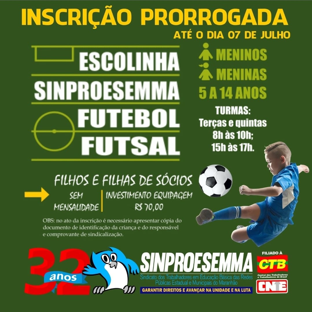 Sinproesemma prorroga as inscrições da Escolinha de Futebol e Futsal