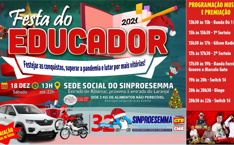 Confiram a programação completa da Festa do Educador 2021 e locais para a retirada de ingressos