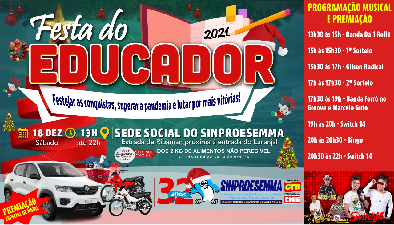 Confiram a programação completa da Festa do Educador 2021 e locais para a retirada de ingressos