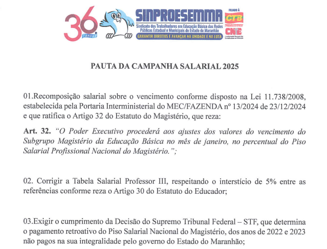 Sinproesemma protocola Pauta de Reinvindicação da Campanha Salarial 2025 na SEDUC