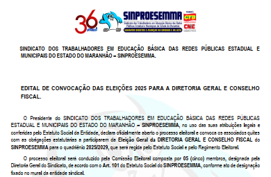 Sinproesemma publica Edital de Convocação de processo eleitoral para o quadriênio 2025/2029  