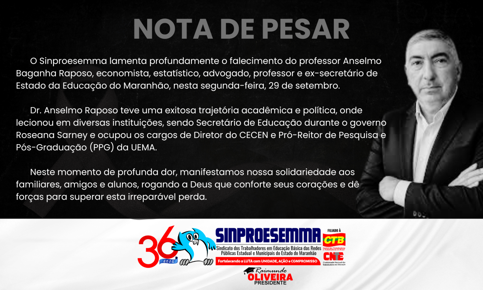NOTA DE PESAR – ANSELMO RAPOSO