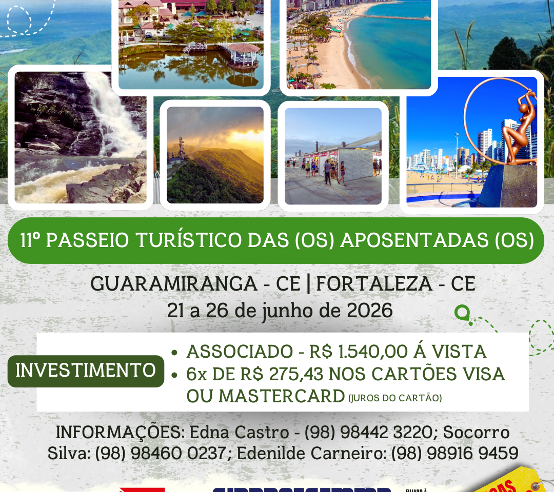 Sinproesemma realiza o 11º Passeio das (os) Aposentadas (os) em junho com destino a Guaramiranga e Fortaleza