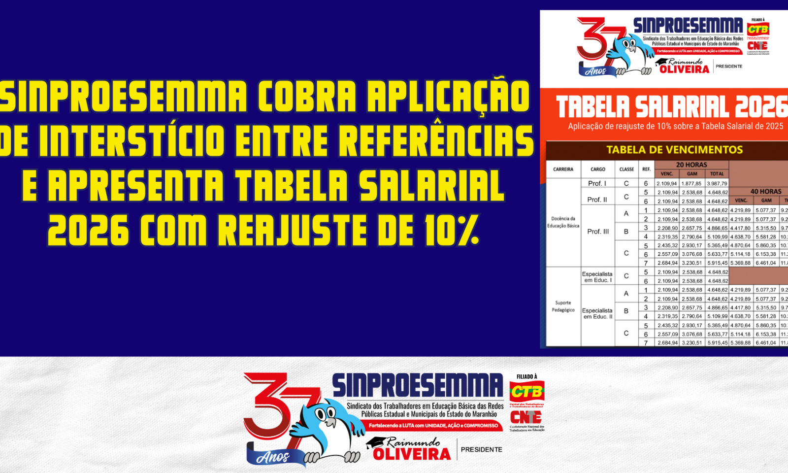 Sinproesemma cobra aplicação de interstício entre referências e apresenta Tabela Salarial 2026 com reajuste de 10%