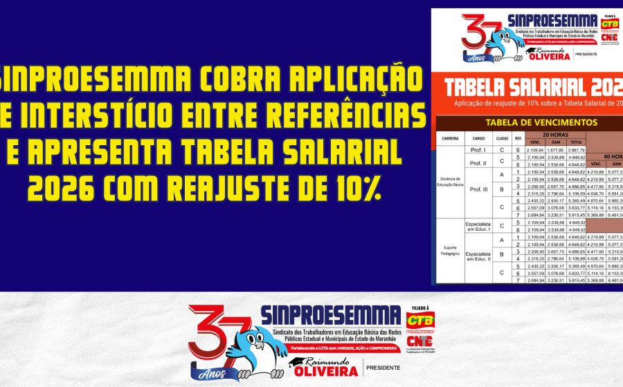 Sinproesemma cobra aplicação de interstício entre referências e apresenta Tabela Salarial 2026 com reajuste de 10%