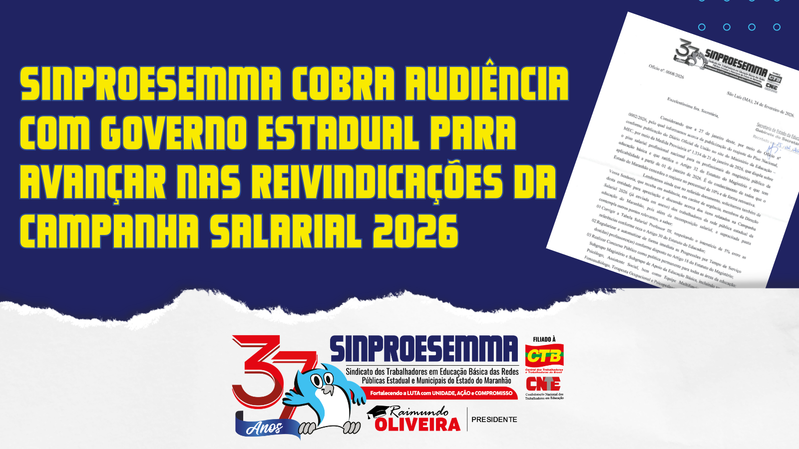 SINPROESEMMA cobra audiência com governo estadual para avançar nas reivindicações da Campanha Salarial 2026